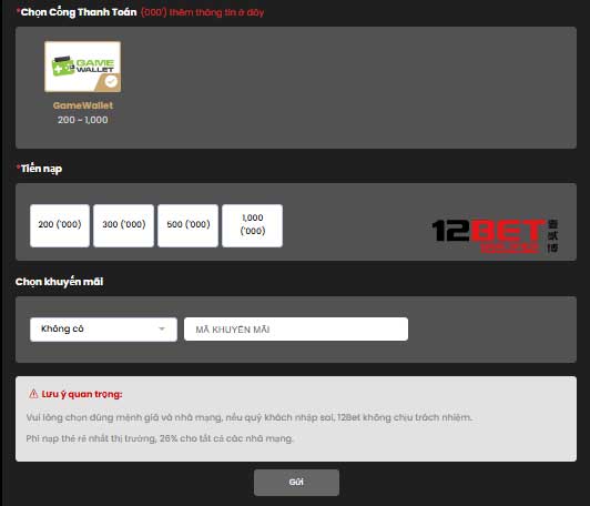 Cẩm Nang Nạp Tiền 12Bet: Hướng Dẫn Đầy Đủ Cho Mọi Người Chơi! 10 Nạp tiền 12Bet bằng thẻ cào