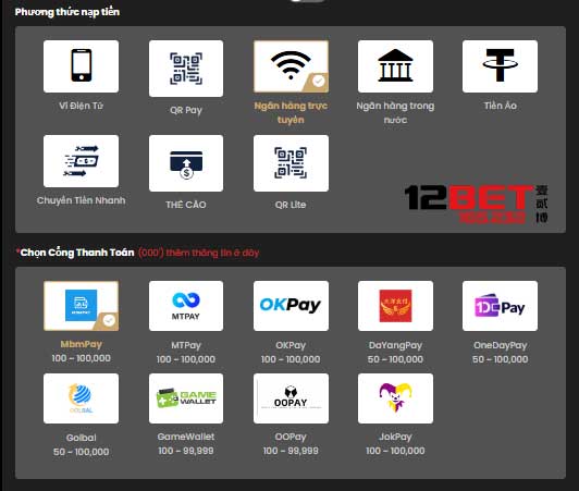 Cẩm Nang Nạp Tiền 12Bet: Hướng Dẫn Đầy Đủ Cho Mọi Người Chơi! 14 Quy trình nạp tiền 12Bet siêu tốc qua ngân hàng trực tuyến